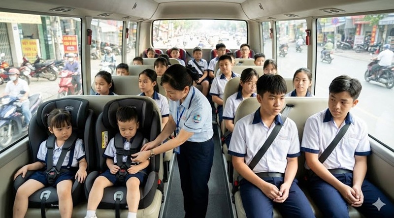 Xe đưa đón học sinh mầm non bắt buộc phải trang bị camera và dây đai an toàn.