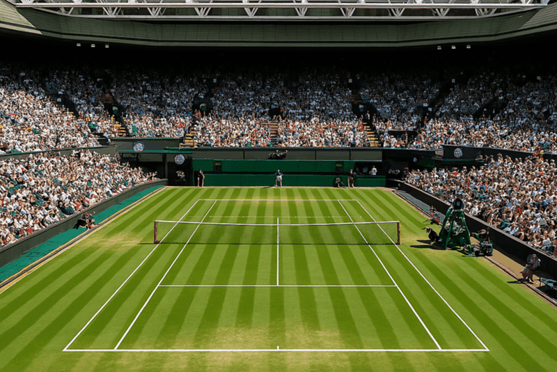 Sân cỏ All England Club xanh mướt dưới ánh nắng London – nơi chứng kiến cuộc chuyển giao thế hệ đầy ngoạn mục.